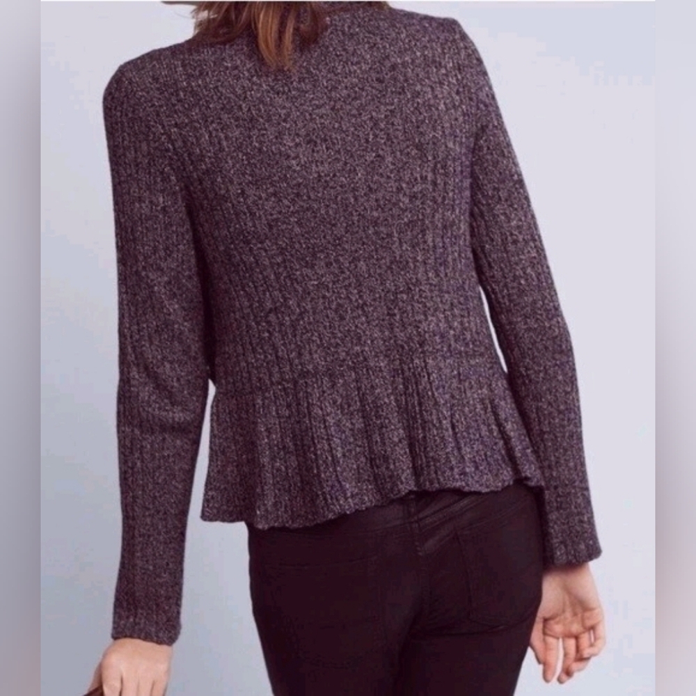 NWT Anthropologie Knitted&Knotted Cascading Ruffle Sweater In Heathered Dark Nav - Picture 2 of 14